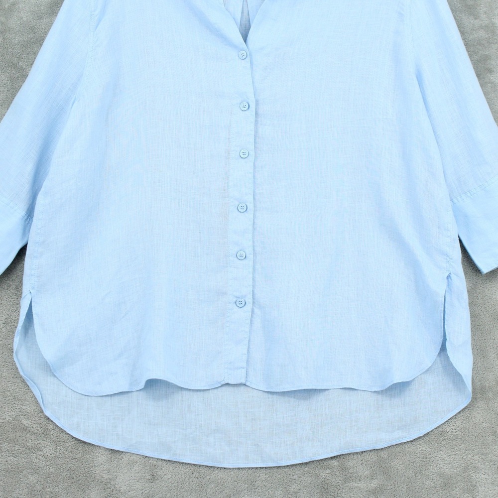 Zara Shirt Womens Small Linen Button Front Lightweight Costal Boxy Relaxed Blue - Picture 4 of 10